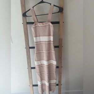 Striped Tan and White Women's Dress S